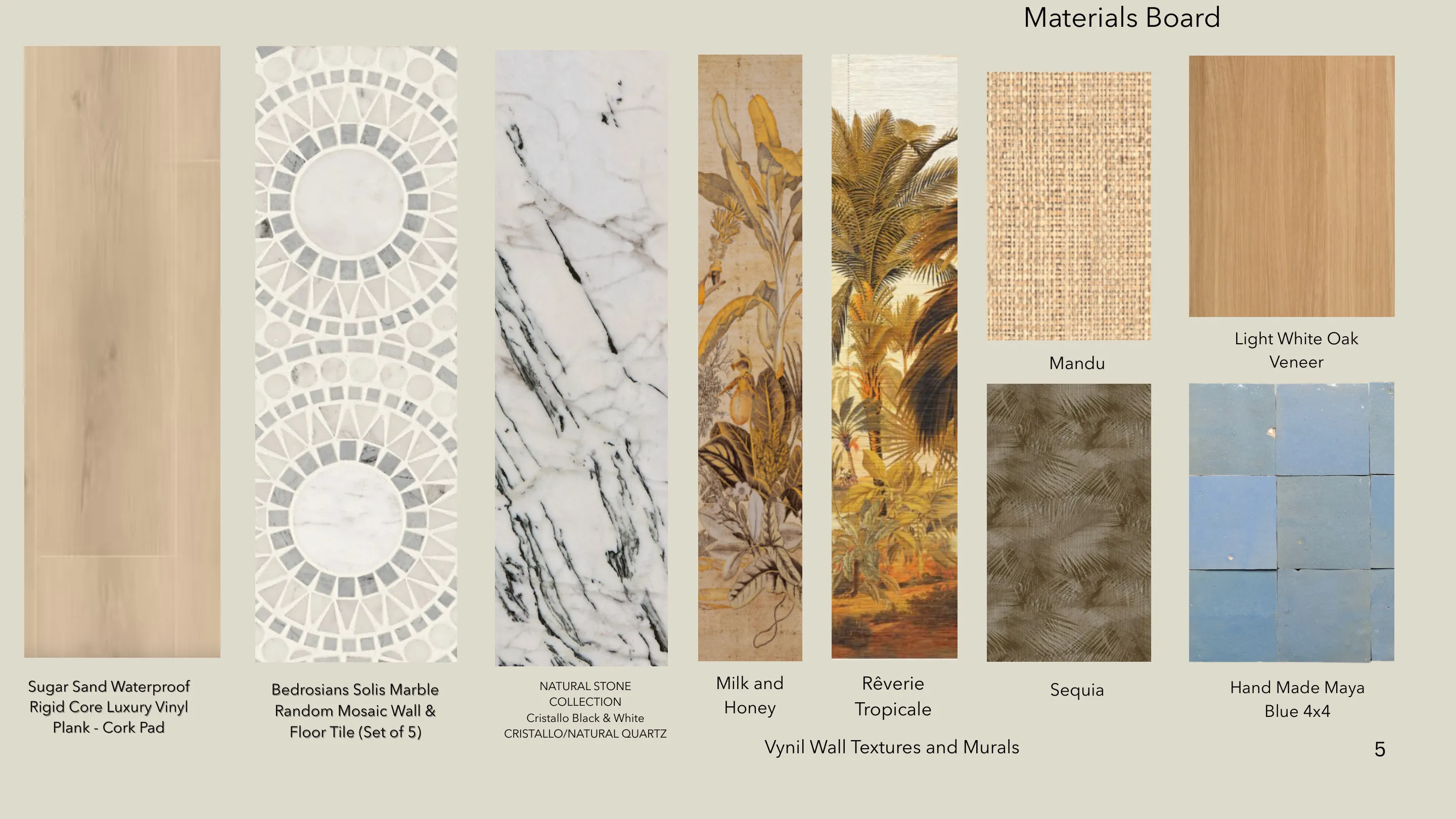 Materials and finishes board for the Smith's Residence