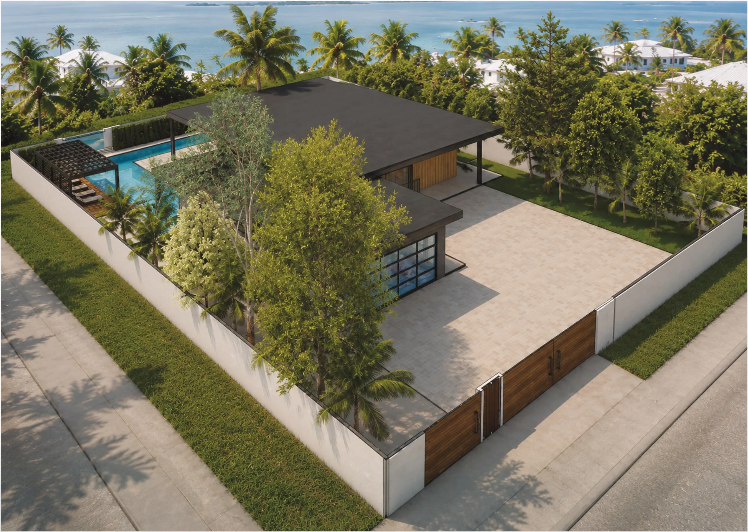 Smith's Residence — aerial view of the home, pool, and oceanfront in Islamorada